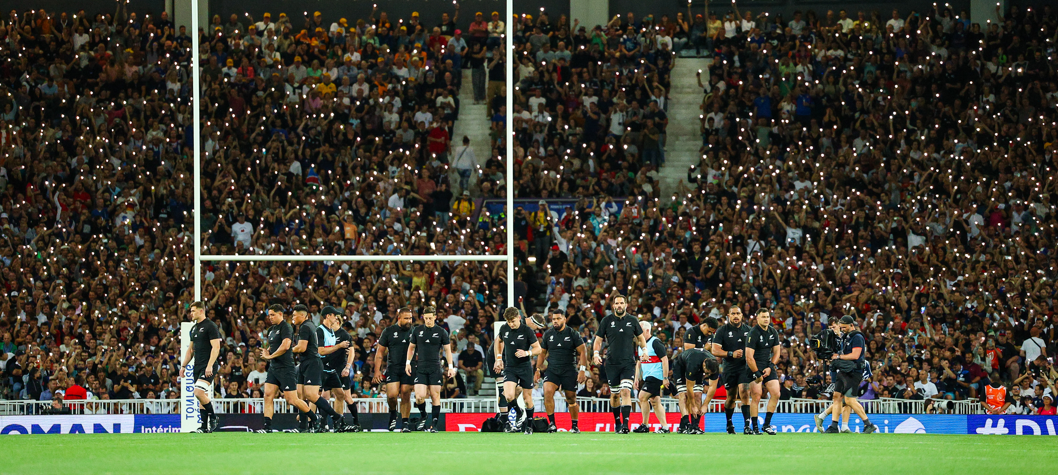 The All Blacks at the New Zealand VS Namibia 2023 Rugby World Cup match at Stadium De Toulouse, Toulouse, France on Friday 15 September 2023. Mandatory credit: DJ Mills / AFP